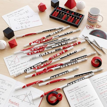 Tenceur 100 Pcs I Love Math Motivational Pencils with Erasers Bulk 7.3 Inches Student Incentives Recognition Education Award Prize for Teacher School Classroom Reward Supplies