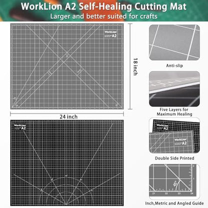WorkLion Cutting Mat for Sewing: 24''x18'' Double-Sided Sewing Cutting Mat, 5-Ply Rotary Cutting Board for Sewing, Quilting & Crafts, Grey/Black