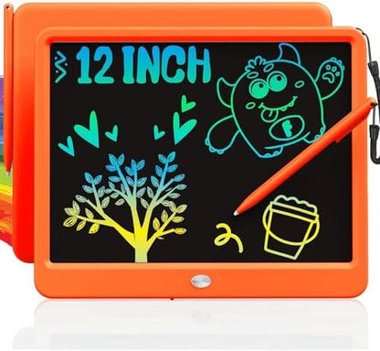 TEKFUN 12 Inch LCD Writing Tablet for Kids, Coloring Drawing Pad, Mess Free Doodle Board, Airplane Travel Toys for Boys and Toddlers, Road Trip Essentials, Gifts for 3-8 Year Old Girls (Orange)