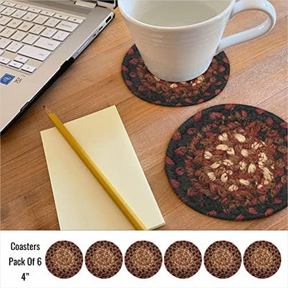 Homespice Prescott Braided Coasters for Primitive Decor, Round 4" Set of 6