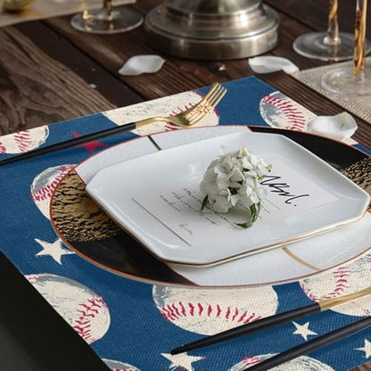 ALAZA Baseball Pattern Set of 4 Placemats Rectangle Table Mat for Dining Table Restaurant Kitchen Home Decor, 12" x 18"