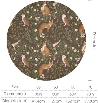 Woodland Animals Tablecloth, Rustic Forest Fox Owl Bird Green Plants Leaves Print Table Cover for Farmhouse Kitchen Dinning Indoor Outdoor Party Decor, 50x50in