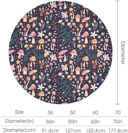 Retro Mushroom Tablecloth, Cartoon Forest Mushroom Florals Leaves Woodland Garden Table Cloth for Kitchen Dining Coffee Table Outdoor Party Decor, 60x60in