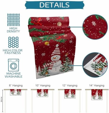 Christmas Cartoon Snowman Table Runner Dresser Scarf 13 x 72 Inch Holly Bird Pine Tree Snow Red Table Runners Non-Slip Heat Resistant Kitchen Dining Table Decor for Winter Holidays Indoor Outdoor