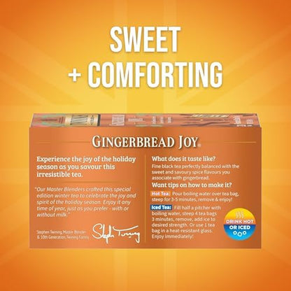 Twinings Gingerbread Joy Holiday Black Tea Bags, 20 CT Box (6 Pack)