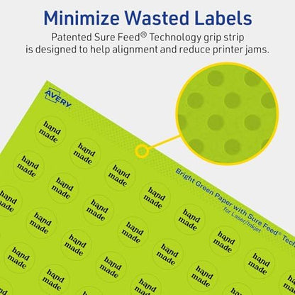 Avery® Printable Round Labels, Sure Feed® Technology, 3/4" Diameter, Bright Green Labels, Print-to-the-Edge, Laser/Inkjet, 800 Total, Great for Price Stickers and Mailing Seals