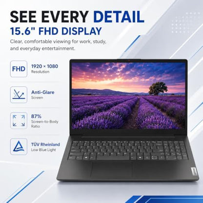 Lenovo 2026 V15 Slim Business Laptop, 15.6" FHD Display, Powerful Intel Quad-Core Processor, 16GB DDR5 RAM, 1TB SSD, Wi-Fi 6, RJ45 Ethernet, HDMI, 8-Hour Battery, Windows 11 Pro, MS 365 for the Web