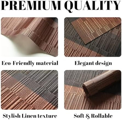Placemats Set of 8 Vinyl/Plastic Woven Place Mats for Kitchen Table Indoor/Outdoor Washable Placemat Wipeable Dining Table Mats (Ombre Brown Black,8)