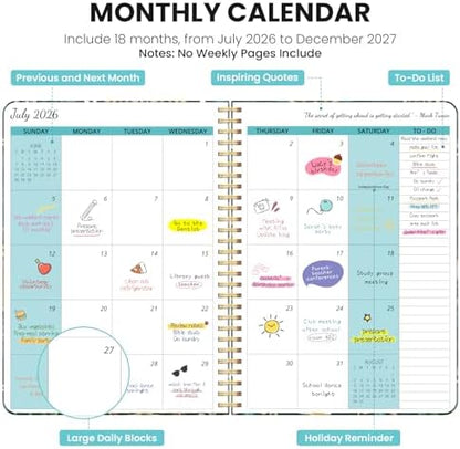 Monthly Planner 2026-2027, 18-Month Aesthetic Calendar, Jul 2026-Dec 2027