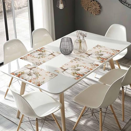 Fall Floral Leaves Placemats Set of 6, Thanksgiving Pumpkins Heat Resistant Washable Table Place Mats Boho Cotton Table Linens Party Holiday Decorations for Home Kitchen Dining Table Outdoor Indoor,