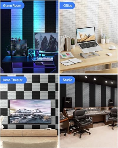 Large Self-Adhesive Cork Board,Set of 12 Soundproof Wall Tiles,Felt Wall Cushion for Home,Studio,Recording Room,Office,Acoustic Treatment (Black)
