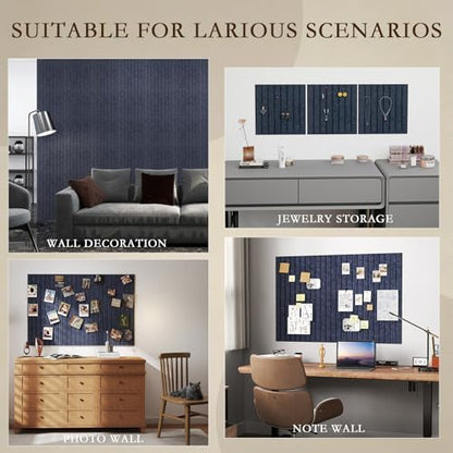 JBER Large Cork Board Alternative 48" x 36" - 12 Pack Self-Adhesive Felt Bulletin Board Tiles, Pin Board Vision Board for Walls, Office & Home Decor(Starlight Blue)