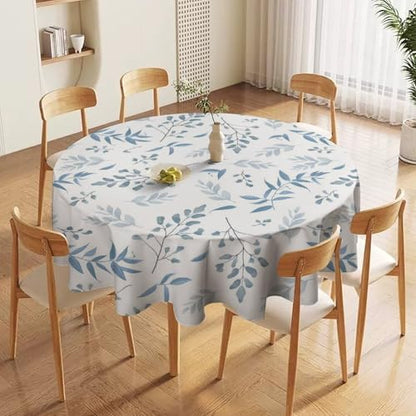 Blue Leaves Tablecloth, Summer Light Blue White Grey Leaves Fern Forest Herbs Plants Print Table Cloth for Indoor Outdoor Dining Table Party Picnic Decor, 36x36in