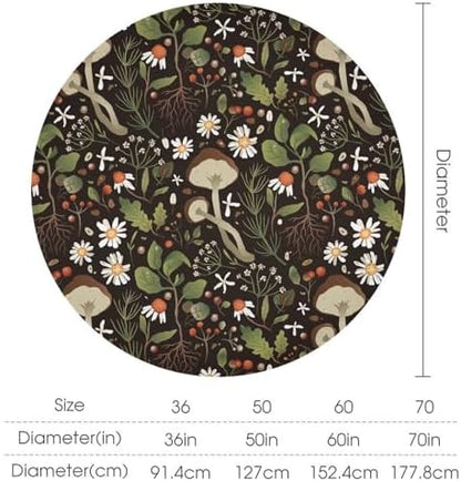 Wild Mushrooms Tablecloth, Rustic Chamomile Flowers Herbs Plants Retro Botanical Mushroom Natural Print Table Cover for Kitchen Dining Room Picnic Camping Indoor Outdoor, 50x50in