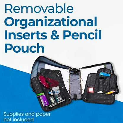 Case-it The Dual 2-in-1 Zipper Binder | Two 1.5-Inch D-Rings, 600 Sheet Capacity, Pencil Pouch & Multiple Pockets | School & Office Organizer with Shoulder Strap | Dual-101 Spearmint