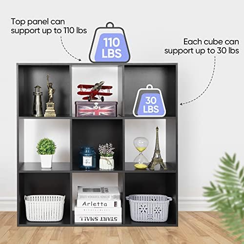 SUPER DEAL 9 Cube Open Shelf Bookcase 3 Tier Bookshelf Wood Cabinet Storage Organizer Display Shelves with 5 Removable Back Panels for Home, Office, Bedroom, Living Room, Black