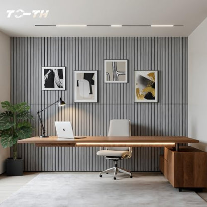 TO-TH Acoustic Panels Wood-Look Sound Proofing Wall Panel 4 Pack, Gray Oak