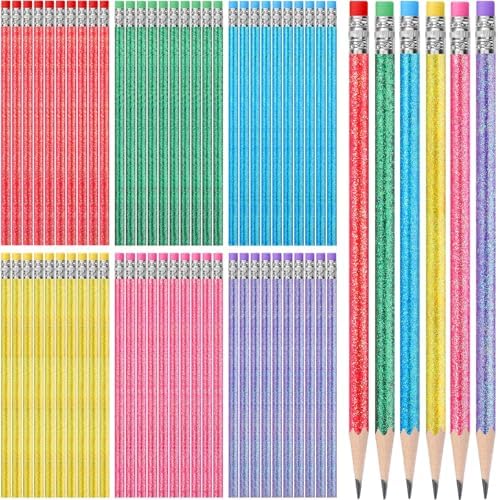TecUnite 60 Pcs HB Pencils #2 Unsharpened Wood Cased Pencils with Eraser Hexagonal Pencil Cute Graphite No 2 Pen for Adults Gifts Exam School Office Sketching Learning (Glitter Series)