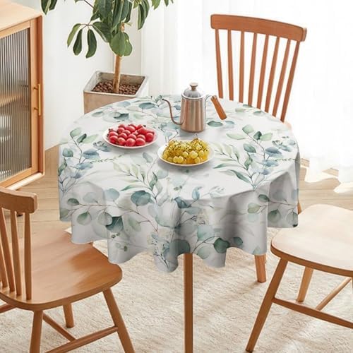 Green Eucalyptus Tablecloth, Watercolor Floral Spring Botanical Plants Herb Sage Print Table Cover for Home Kitchen Dining Table Party Camping Decor, 50x50in