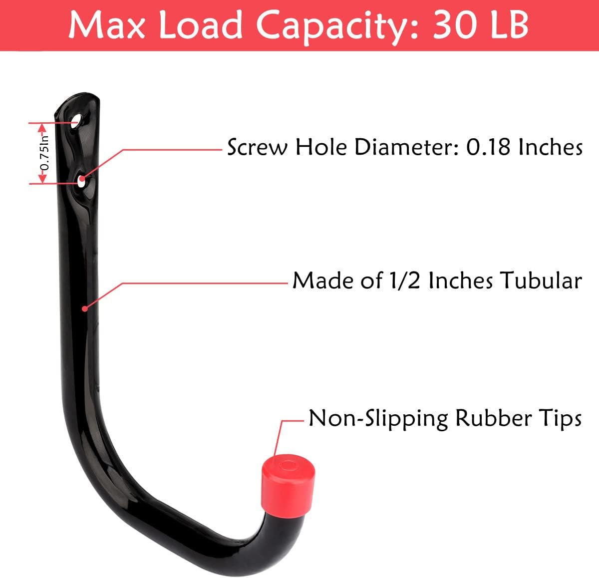 12 Pack Garage Storage J Hooks, 4.1Inches Heavy Duty Wall Mount Utility Hangers by Naikozmo Black and Red 5.6 x 4.1 x 0.5 inches