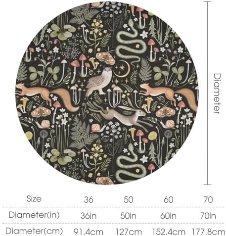 Retro Forest Curtains, Fairy Tale Woodland Wild Animals Moths Owl Snake Cartoon Flowers Mushroom Farmhouse Holiday Tablecloths for Home Kitchen Party Dinner Decor, 70x70in