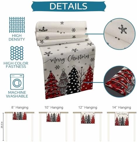 Red Black Christmas Tree Table Runner Dresser Scarf 13 x 72 Inch Polka Dots Xmas Tree Snowflake Linen Table Runners Non-Slip Heat Resistant Kitchen Dining Table Decor for Home Holidays Indoor Outdoor