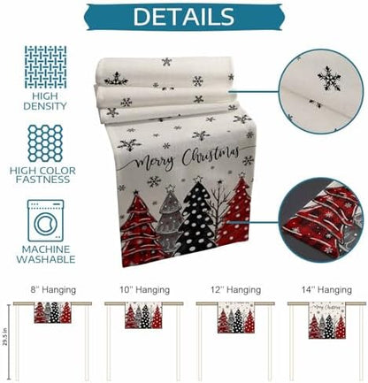 Red Black Christmas Tree Table Runner Dresser Scarf 13 x 72 Inch Polka Dots Xmas Tree Snowflake Linen Table Runners Non-Slip Heat Resistant Kitchen Dining Table Decor for Home Holidays Indoor Outdoor