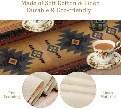 Aztec Table Runner, Southwestern Ethnic Geometric Triditional Table Runner Table Setting Decor for Kitchen Garden Farmhouse Party Holiday Dinner Home, 13x90 Inch