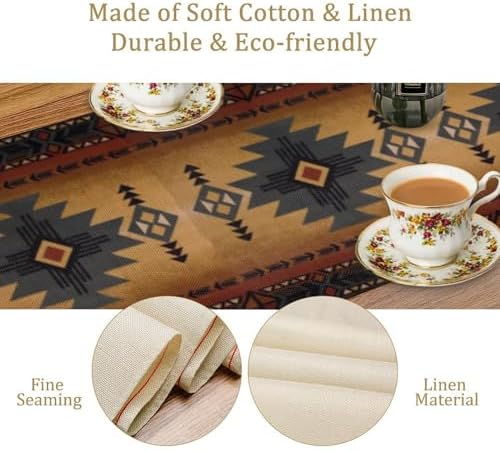 Aztec Table Runner, Southwestern Ethnic Geometric Triditional Table Runner Table Setting Decor for Kitchen Garden Farmhouse Party Holiday Dinner Home, 13x120 Inch