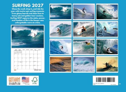 Surfing Calendar 2027 Surf Monthly Wall Calender 12 Month