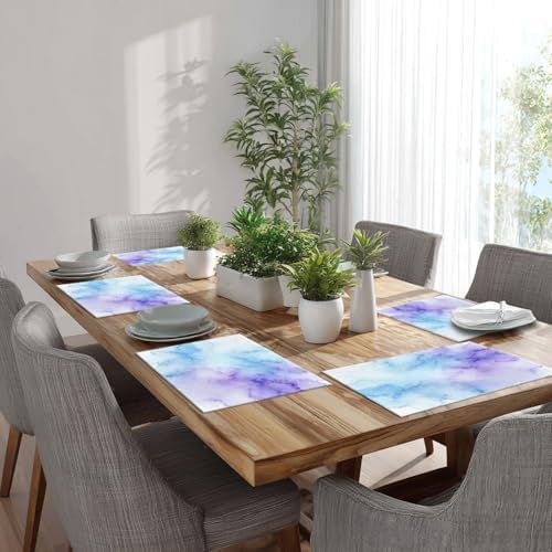 Batmerry Vintage Colorful Purple Linen Placemats Set of 6, Vintage Royal Blue Paper Parchment Washable Table Mats for Kitchen Table Thickened Heat Insulation Dining Set Indoor Outdoor 12X18 in