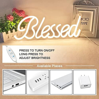 Blessed Neon Sign for Wall Decor 17x7 Inches - Blessed Led Light Up Sign 5V USB Powered with Dimmer,Led Neon Light Warm White Decor for Bedroom, Office, Home Room,Wedding Gifts