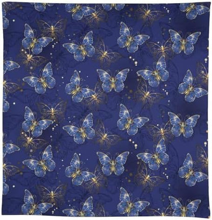 Retro Blue Butterfly Tablecloth, Luxury Golden Blue Butterfly Print Table Cover for Home Dining Decor Kitchen Party Outdoor 60x110in