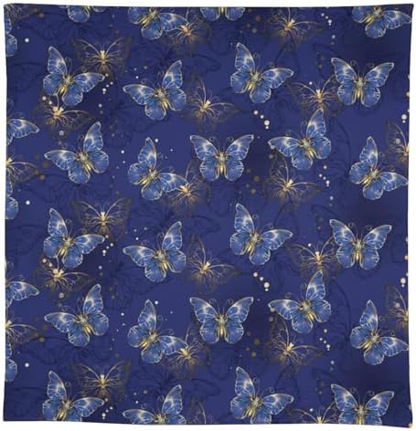 Retro Blue Butterfly Tablecloth, Luxury Golden Blue Butterfly Print Table Cover for Home Dining Decor Kitchen Party Outdoor 55x75in