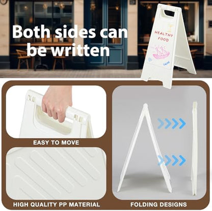 12 Pack a Frame Sandwich Board Sign with Dry Erase Surface, 24 x 12 Inch Double Sided Sidewalk Sign Chalkboard Easel Heavy Duty Plastic Dry Erase Poster Board for Outdoor Restaurant Cafe Menu (White)