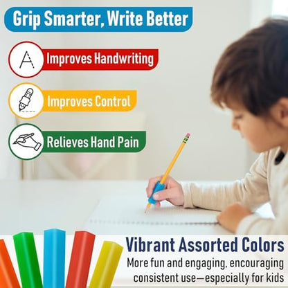 The Pencil Grip- Classic Triangle Grip, Pencil Holder, Ergonomic Writing Aid, Pencil Grips for Kids Handwriting, Perfect for Right or Left Handed Users, Assorted Colors, Pack of 100