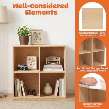 4 Cube Storage Organizer - Solid Wood Bookshelf - Cube Shelf - Vertical or Horizontal Bookcase - Open Book Shelf - Easy Assembly for Bedroom, Living Room, Office