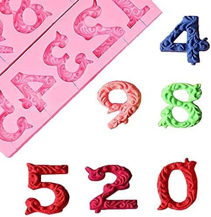 OBTANIM Silicone 3D Number 0-9 Alphabet A-Z Embossed Letter Fondant Chocolate Molds for Birthday Cake Decorating DIY Baking