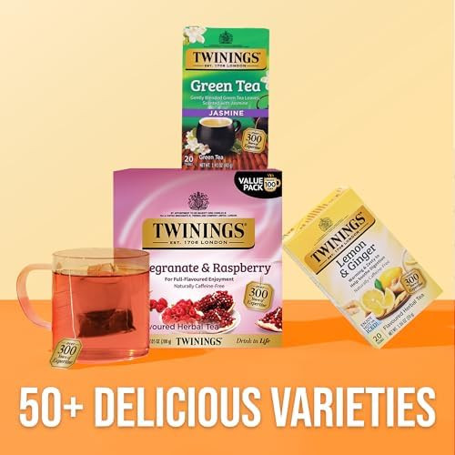 Twinings Pomegranate & Raspberry Herbal Tea Individually Wrapped Bags, 100 Count (Pack of 1), Naturally Caffeine-Free, Enjoy Hot or Iced, 100 Teabags