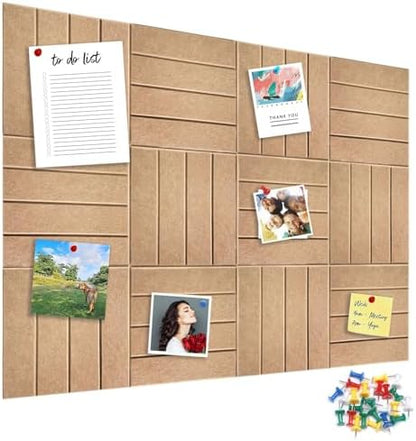 12 Packs Camel Felt Pin Board, Large 12" Bulletin Board with 30 Push Pins, Felt Board Slat Wall Paneling for Office Home Kitchen, Self-Adhesive Corkboard Tiles for Classroom Message Photos Memos