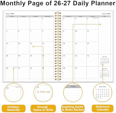 Daily Planner 2026-2027 - July 2026 to June 2027, 7" x 10", Flower
