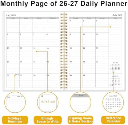 Daily Planner 2026-2027 - July 2026 to June 2027, 7" x 10", Flower