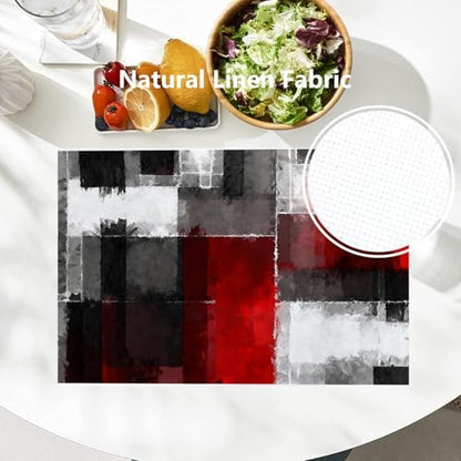 Batmerry Abstract Art Colorful Painting Linen Placemats Set of 4, Modern Art Black and Red Washable Table Mats for Kitchen Table Thickened Heat Insulation Dining Set Indoor Outdoor 12X18 in