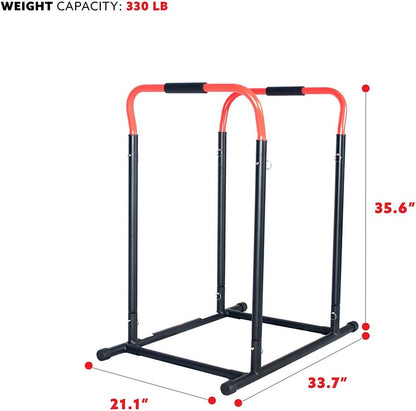Sunny Health & Fitness Power Tower, Dip Bar, Push-Up & Pull Up Assisting Parallette Station w Optional Rock Climbing Grip Trainer
