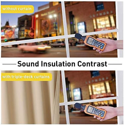 NICETOWN Living Room Noise Reducing Curtains, Privacy Protection & Completely Shaded Ring Top Drapes, Sound Preventing Insulated Window Treatment Curtain Panels(Biscotti Beige, 2 Pieces, W34 x L84)