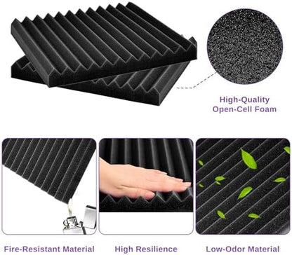 Acoustic Foam Panels for Walls, 52 Pack Sound Proof Foam Panels, 12" x 12" x 1" High Density Sound Dampening Panels for Recording Studio, Gaming Room & Home Theater (BLACK)