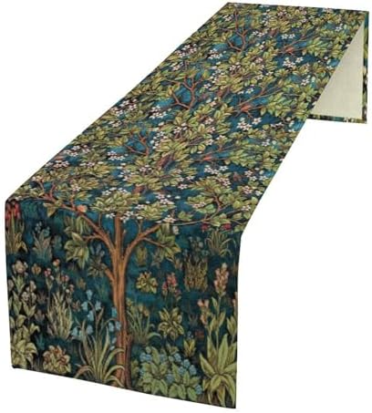 William Morris Floral Table Runner, Vintage Green Botanical Printed Table Runner for Home Kitchen Dining Table Decoration,13x70 Inch