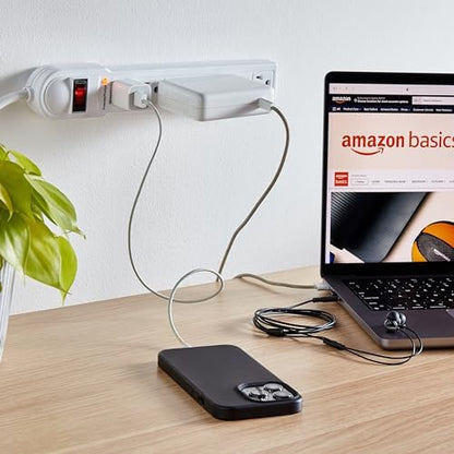 Amazon Basics Surge Protector Power Strip, 6-Outlet, 790 Joules, Circuit Breaker, LED Indicator, 6ft Extension Cord, White (Pack of 2)