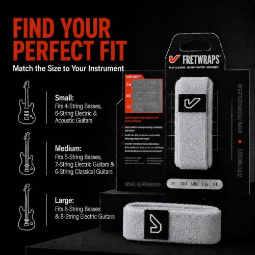 Gruv Gear Fret Wrap & Guitar Mute, Fretwrap for Acoustic, Electric & Bass | String Dampener Recording, Tapping & Practice Accessory (1 Pack, Medium Off-White, Fits 5 String Bass, 7 String Guitar)
