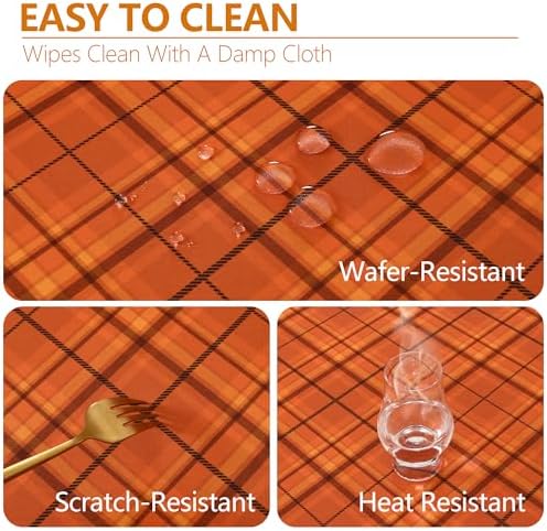 DWCN Autumn Checkered Tablecloth, 60 x 84 Inch, Plaid, Orange